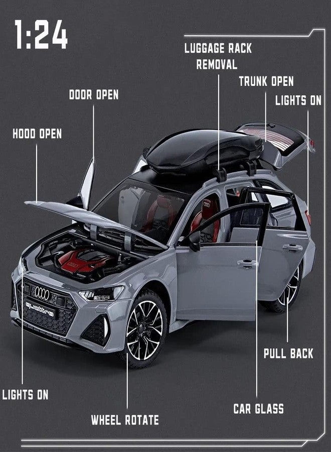 بلس بوينت سيارة لعبة PLUSPOINT RS6 Avant مصبوبة من المعدن، نموذج بمقياس 1:24، سيارة خارقة محاكاة تعمل بالسحب للخلف مصنوعة من سبيكة معدنية مع أضواء وصوت، مناسبة أيضًا للوحة القيادة، للأطفال والكبار (1:24RS6-رمادي) - Image 5